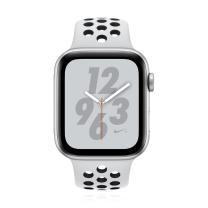 Apple WATCH Nike Series 4 44mm GPS Aluminiumgehäuse Silber Sportarmband Pure Platinum Schwarz